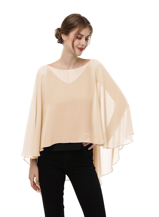 Hotshawl Soft Chiffon Capelet capes Poncho Stole For Womens Cover Up (Champagne) - Image 1